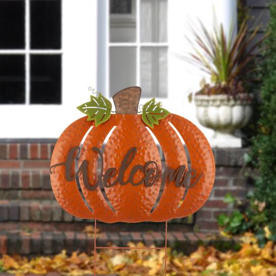 Glitzhome® Metal Welcome Pumpkin Yard Stake